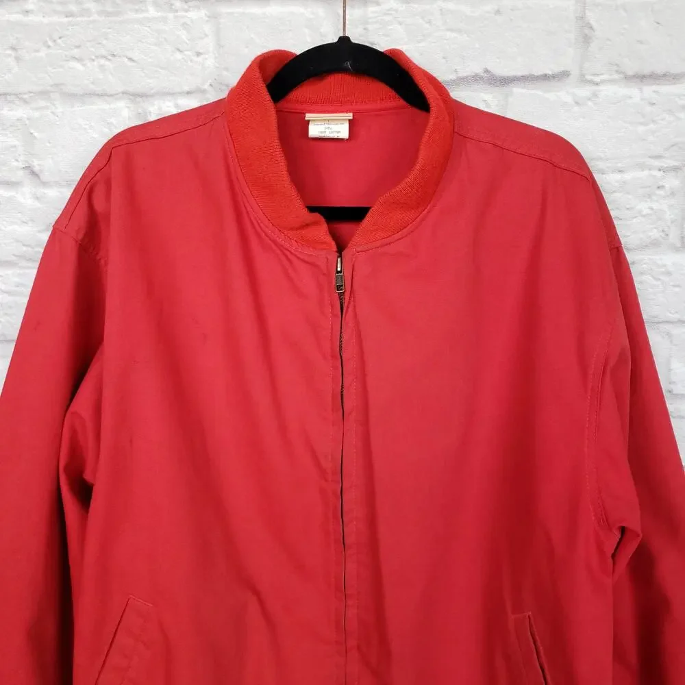 Vintage LL Bean Red Cotton Canvas Bomber Chore Jacket Zip Front Size Large